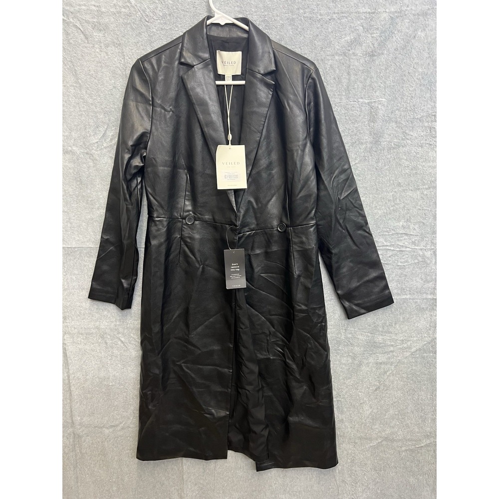 Veiled New York Faux Leather Trench Coat Black Longline Jacket Womens Size 4 NEW